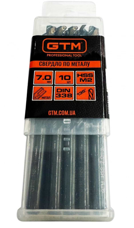 Свердло GTM 7,0 мм HSS 10 шт. з подвійним покриттям (EM2-070K)